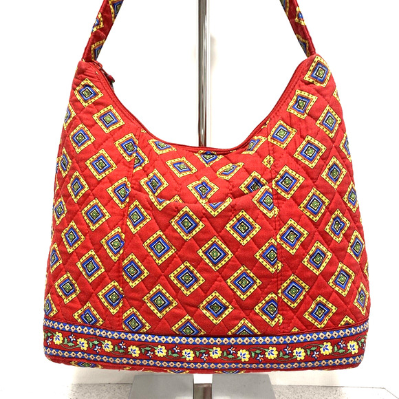 Vera Bradley Villa Red 2014 shoulderbag purse medium zipper top quilted cotton - Picture 2 of 10